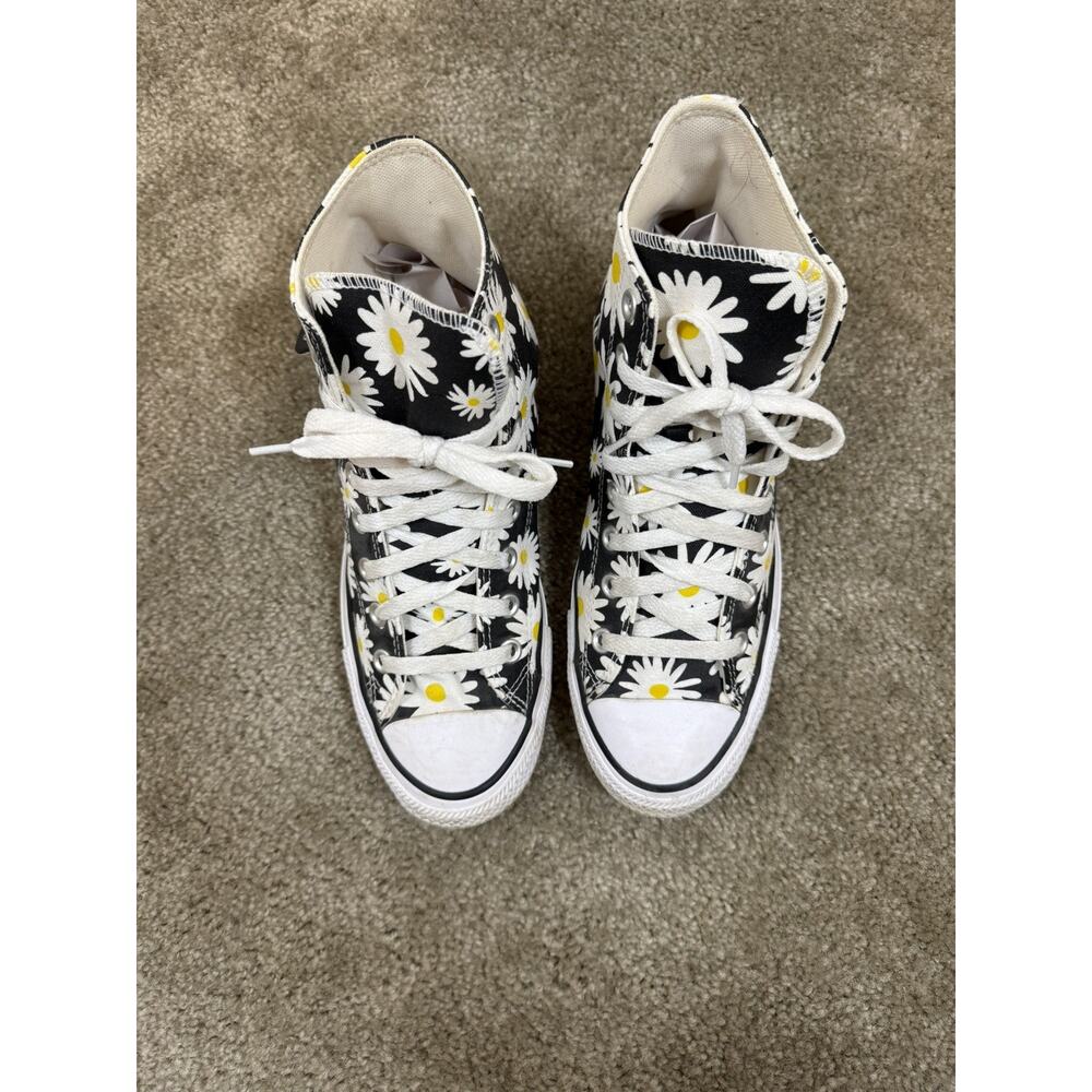 Converse High Top Sneakers Black with White and Yellow Daisy Print - Picture 7 of 9